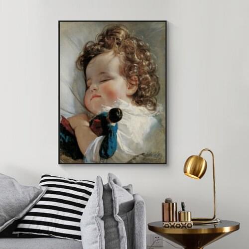 Cute Baby Character Sleeping Canvas Painting Print Art Poster Picture Wall Childrens Room Kindergarten Nordic Home Decoration
