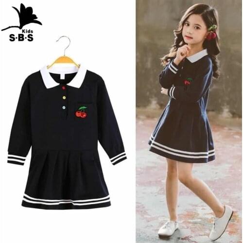 2020 Hot Sale Spring and Autumn Girls Closthes Cherry Appliques Casual Dress Childrens Long Sleeved Princess Dress