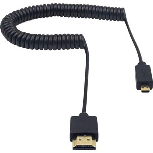 Micro HDMI Male to Full HDMI Coiled Adapter Cable Extreme Slim/Thin for 1080P,4K,3D, and Audio Return Channel (2.5M/8.2FT)