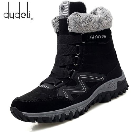 Leather Men Boots Winter with Fur Super Warm Snow Boots Men Winter Work Casual Shoes Sneakers High Top Rubber Ankle Boots Female