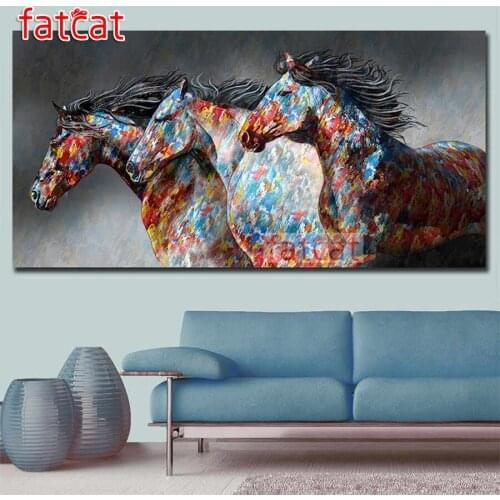 FATCAT Large Three colorful horses Diy Diamond Painting Full square round drill 5d Diamond Embroidery Mosaic Animals AE1208