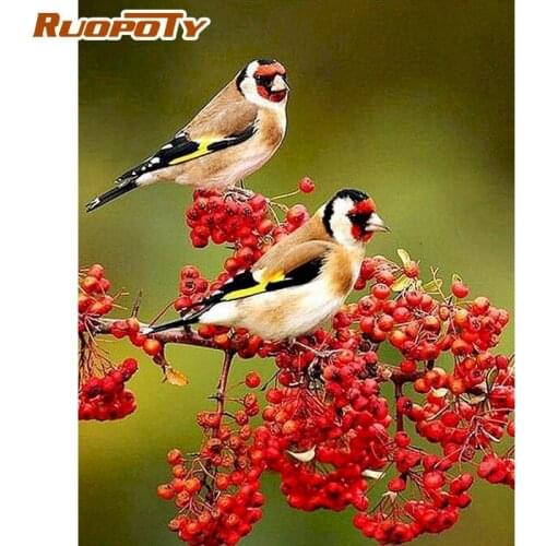 RUOPOTY DIY Oil Picture By Numbers For Adults Children Red Flower With Birds Painting By Number Unique Diy Framed Canvas Wall Ar