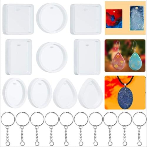 1 Set Round Square Keychain Pendant Casting Silicone Mould Kit Crystal Epoxy Resin Mold for DIY Resin Pendants Jewelry Making