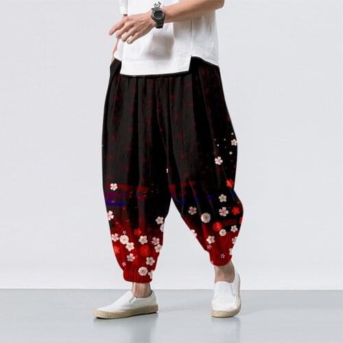 New Tide Brand Size Nine-point Pants National Tide Peach Blossom Fox Crane Digital Casual Non-elastic Mens Legged Casual Pants