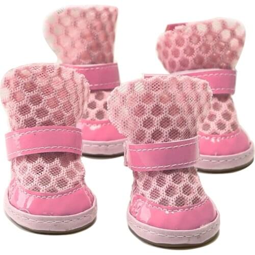 Dog Shoes Casual Anti-Slip Cute Small Pet Shoes Puppy Footwear 4pcs Summer Breathable Soft Mesh Sandals Candy Colors Dog Boots