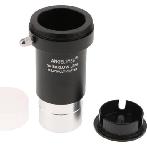 Astronomy Telescope Eyepiece Barlow Lens 5X Magnification 1.25" 3-Element with 2x Cover Connect DSLR Camera via T Ring Adapter