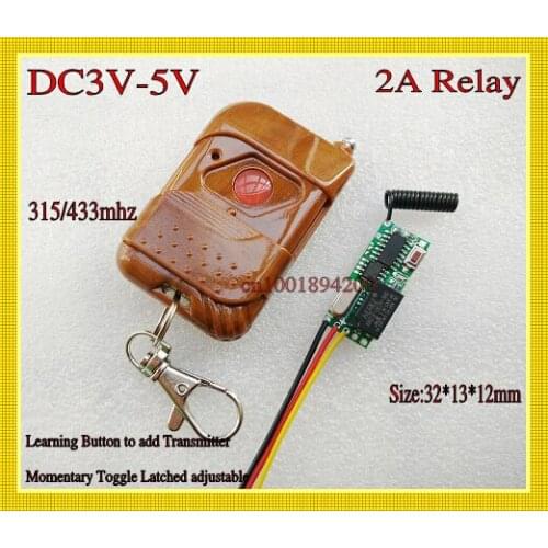 DC3-5V Remote Control ON OFF Relay Switch Receiver Transmitter Wireless Switch Mini 30*13*12mm Momentary Toggle 315MHZ