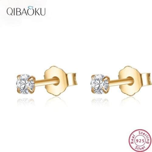 Sterling Silver 925 Stud Earrings Small Single Diamond Stud Gift for Women European Wedding Engagement Jewelry