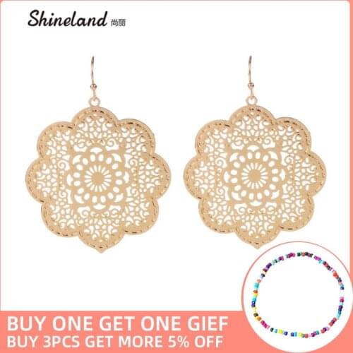 Boucle d'oreille de marque trendy Filled Alloy Round Earrings Fashion Jewelry Hollow Out Dangle Flower Bijoux Pendientes