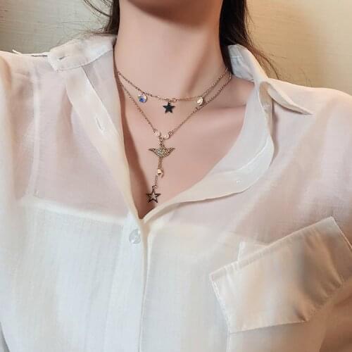 Charm Star Chokers Necklaces for Women Crystal Necklace Sweater Chain Angel Wing Pendant Necklace collares Jewelry Accessories