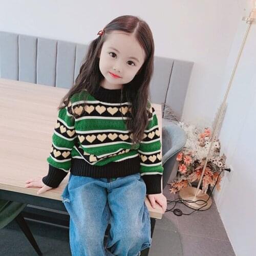 Spring Girls Knitted Sweaters Heart Design Girl Sweater Long Sleeve Tops Children Pullover Sweater For Girl Auttumn Kids Clothes
