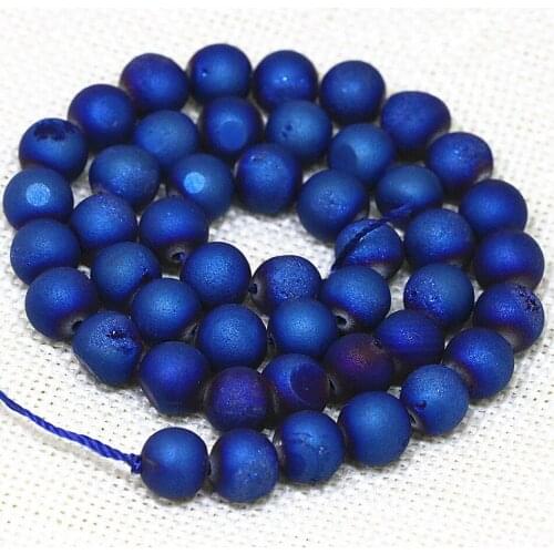 High quality dark blue natural drusy eletroplate crystal onyx round beads fashion agat stone jewelry making 6-14mm 15inch B1637