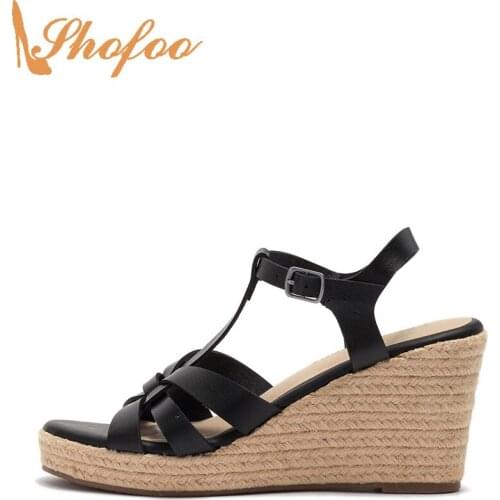 Black Platform Sandals High Wedge Heels Gladiator Rome Shoes Women Large Size 13 16 Ladies Fashion Party Ankle T-Strap Shofoo