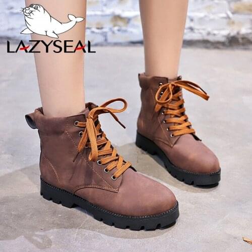 LazySeal Lace-up Plush Big Size Women Shoes Ankle Boots Rhinestone Winter Boots Woman Boots Ladies Shoes