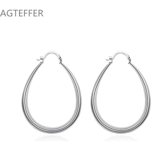 AGTEFFER 2021 New 925 Sterling Silver Smooth U Circle Earrings For Women Lady Engagement Wedding Charm Silver Jewelry Gifts