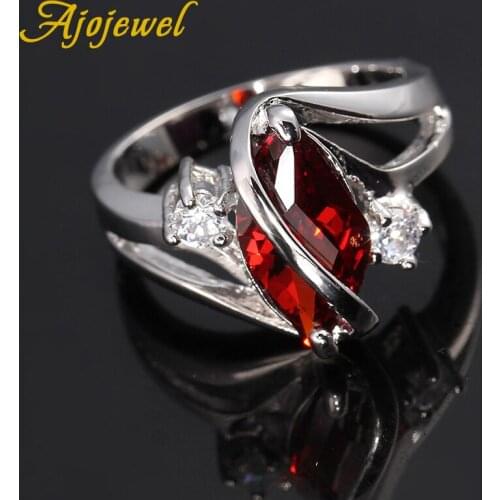 Ajojewel Sparkling Cubic Zirconia Wedding Band Rings For Women Red Purple Simple Geometric Stone Statement Ring Luxury Bague
