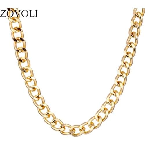 ZOVOLI Basic Punk Stainless Steel Necklace for Men Women Curb Cuban Link Chain Chokers Vintage Gold Tone Solid Metal