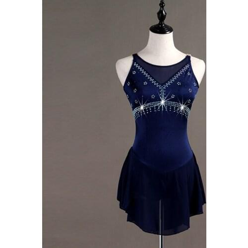 Figure Skating Performance Costumes Adult/Child Elegant Crystal Sleeveless Blue Dress Ballroom Dance Custom Made Clothes DQL3263