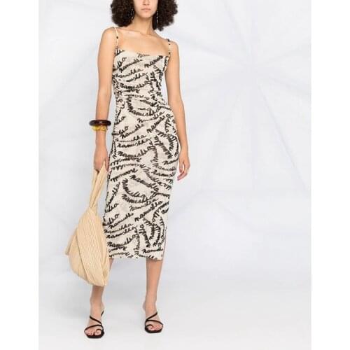 Hungarian Nanu Letters Print Suspender Women Dress 2021 Early Autumn New Slim Waist Elastic Mid Long Pencil Skirts For Girls