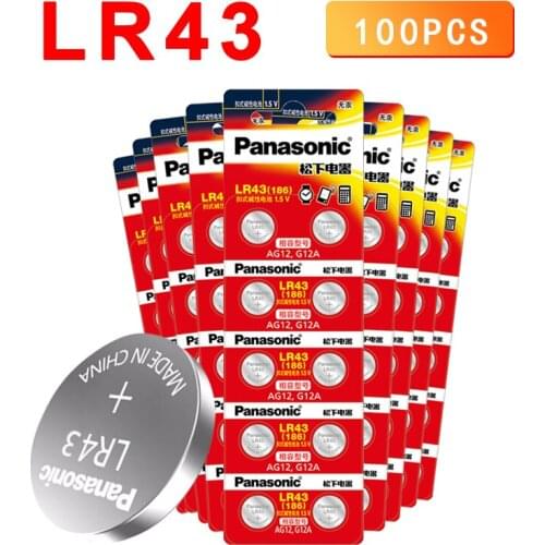 100PCS/lot PANASONIC Original LR43 186 1.5V Alkaline Batteries AG12 G12A Button Cell Battery 0%Hg for Calculator Remote control