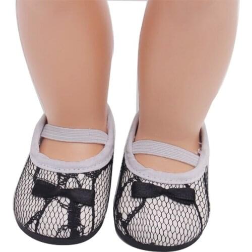 18 inch Girls doll shoes Black mesh flat canvas shoes American newborn shoe Baby toys fit 43 cm baby dolls s132