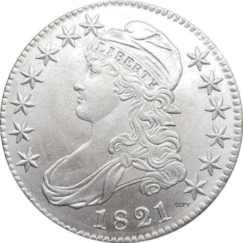1821 United States 50 Cents ½ Dollar Liberty Eagle Capped Bust Half Dollar Cupronickel Plated Silver White Copy Coin