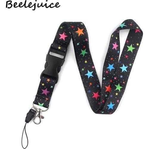 24pcs Colorful stars Neck keychain necklace webbings ribbons Anime Neck Strap Lanyard ID badge holder Keychain Lanyards gifts