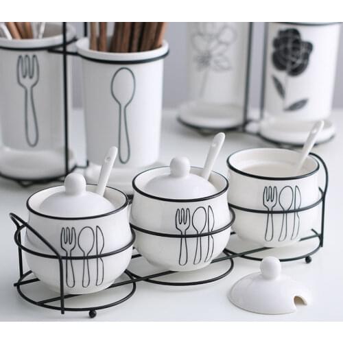 3 Pcs/SET Europe Type Ceramic Seasoning Box Seasoning Bottle Spice Cans Set Kitchen Utensils Household Set