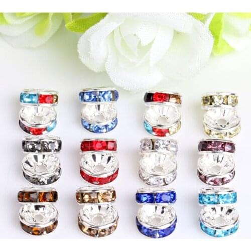 50pcs 6/8/10/12mm color Plated Crystal Rhinestone Beads Round Rondelle Spacer Beads For Jewelry Making DIY Accessorie