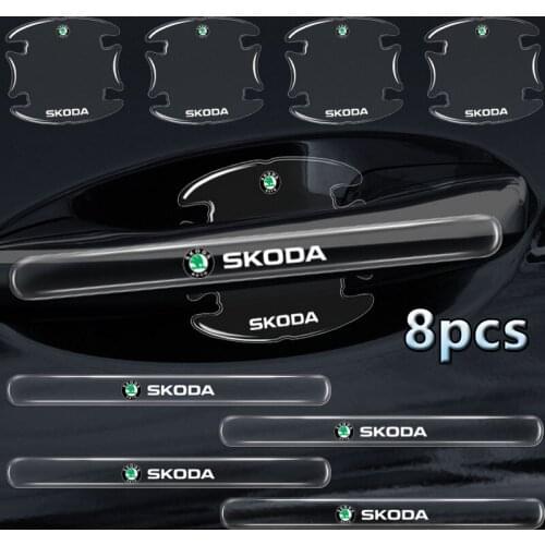 8pcs Car Door Handle Transparent Anti-Collision Sticker For Skodas Octavia 2 3 A7 Rapid Kodiaq Fabia Superb Kamiq Accessories