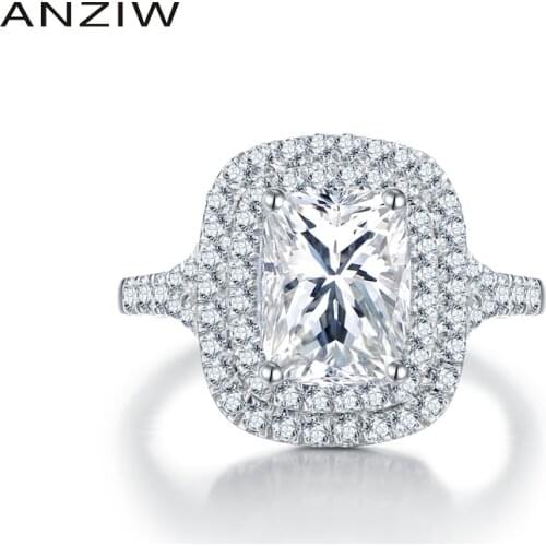 ANZIW Luxury Quality SONA Wedding Ring Amazing 2.5 Carat Cushion Cut Engagement Rings Women Big Rings Anniversary кольцо женское