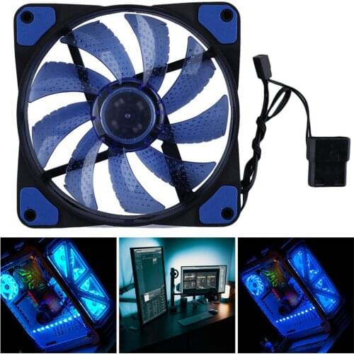 120mm 15 LED Ultra Silent Computer PC Case Cooling Fan CPU Cooler 12V With Rubber Quiet Molex Connector 3/4Pin Plug Fans Cooler