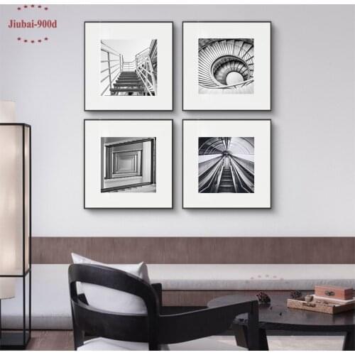 Black And White Geometric Posters And Prints Modern Abstract Art Print Building Stairs Canvas Painting Wall Picture Living Room