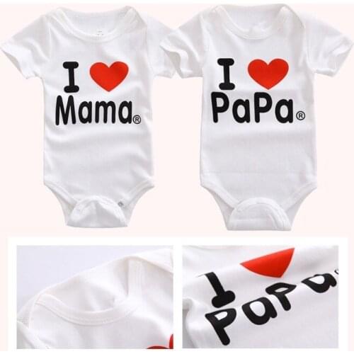 Baby Rompers Baby Girls Boys Infant Short Sleeve Jumpsuit I Love Papa Mama Printing Summer Romper Baby Newborn Clothes