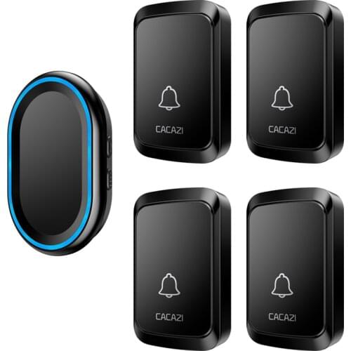 CACAZI Home Wireless Intelligent Doorbell LED night light 300M Remote Waterproof 4 Button 1 Receiver cordless bell US EU UK Plug