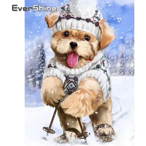 EverShine 5D DIY Diamond Painting Animals Handicrafts Diamond Embroidery Dog Mosaic Pictures Cross Stitch Kits Winter Wall Art