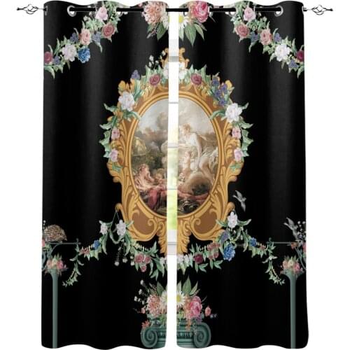 European Flowers Roman Park Black Room Curtains Large Window Window Curtains Dark Bathroom Outdoor Indoor Decor Print Kids