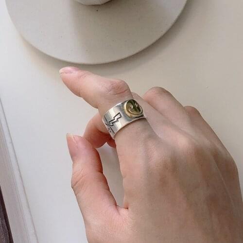 Ring 2021 Trend Happy Smiley Face Lightning Ring Opening Ring Punk Mens Ladies Party Retro Adjustable Ring Jewelry Wholesale