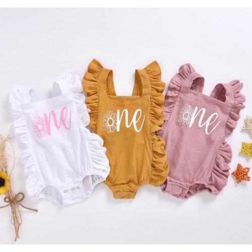 Baby Girls flower Printed Jumpsuits Ruffles Sleeveless Open Crotch Playsuit 3 Colors