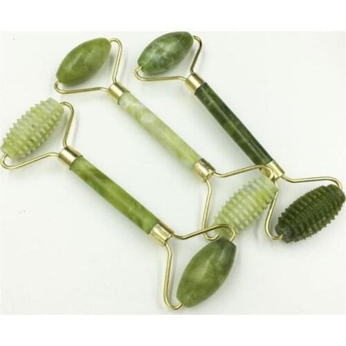 Hot 100pcs/lot Double Head Spiked Shape Facial Crystal Quartz Roller Jade Stone massager Face-lift Slimming Body Head Neck