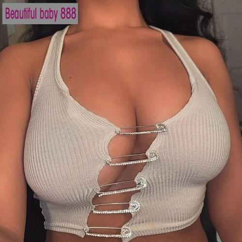 Meqeiss 2020 New Halter Hollow Out Ribbed Knitting Pins Tank Top Fashion Basic Female Sleeveless Backless Club Party Crop Tops