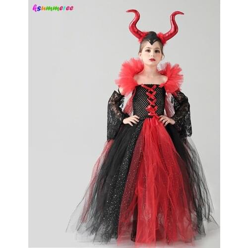 Victorian Vampiress Vampire Girls Fancy Gown Tutu Dress Kids Halloween Vampire Wicked Queen Cosplay Costume Gothic Party Dress