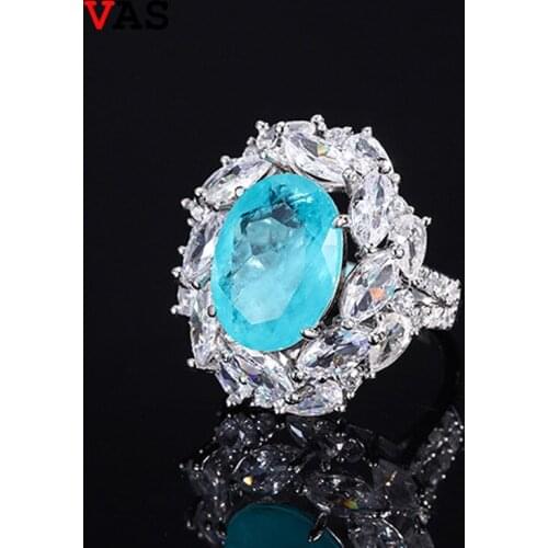 OEVAS 100% 925 Sterling Silver 10*14mm Synthetic Emerald Paraiba Aquamarine Rings For Women Sparkling Wedding Fine Jewerlry Gift