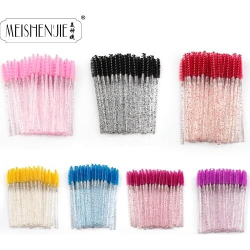 Good Quality Disposable wholesale 250/500/1000 Pcs Crystal Makeup Brushes Diamond Handle Mascara Wands Eyelash Extension Tools