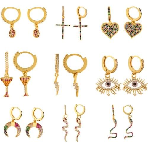 Just feel the star and moon womens earrings, little gold eyes, little Haji charm hoops, rhinestone earrings, mini jewelry