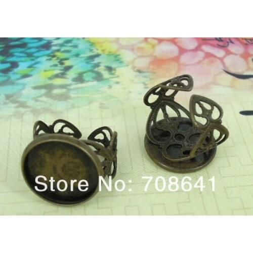 Blank Open Ring Settings with Round Smooth Bezel Cabochons Bases Filigree Heart Rings DIY Findings Antique Bronze tone Plated