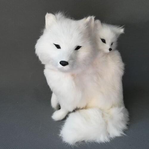 Real life toy large 18x16cm white fox model polyethylene&furs fox taking baby, handicraft home decoration gift b0188