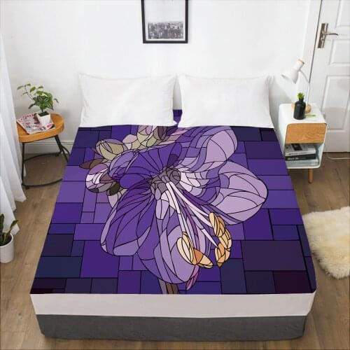 Luxury Elastic fitted sheet bed sheet With An Elastic Band Mattress Cover 150x200/160x200 Bed cover for home Flowers purple