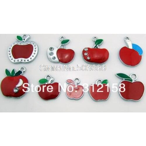S21! Wholesale 100Pcs/Lots DIY Alloy Enamel mixed red apple Charms Metal Charms bead