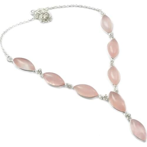 Genunie Rose Quartz Necklace 925 Sterling Silver, 50 cm, MHBNE0156